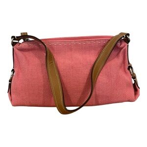 Fossil pink canvas top handle shoulder bag leather straps